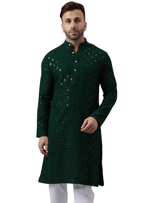 Green Silk Embroidered Kurta