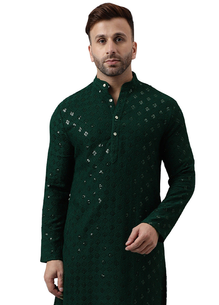 Green Silk Embroidered Kurta