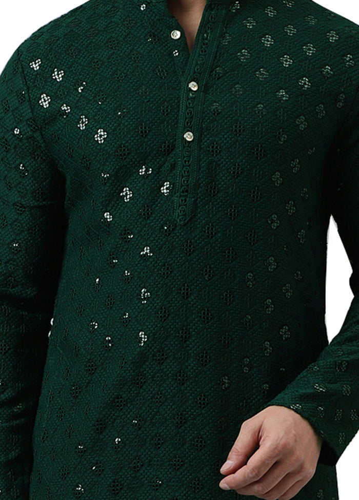 Green Silk Embroidered Kurta