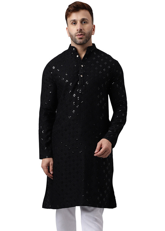 Black Silk Embroidered Kurta