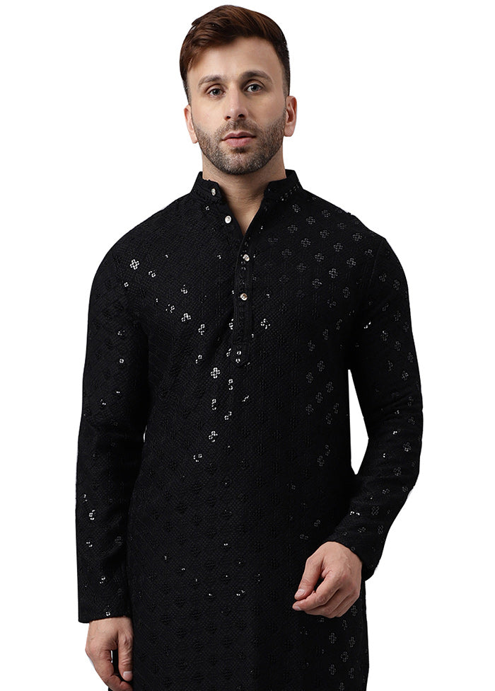 Black Silk Embroidered Kurta