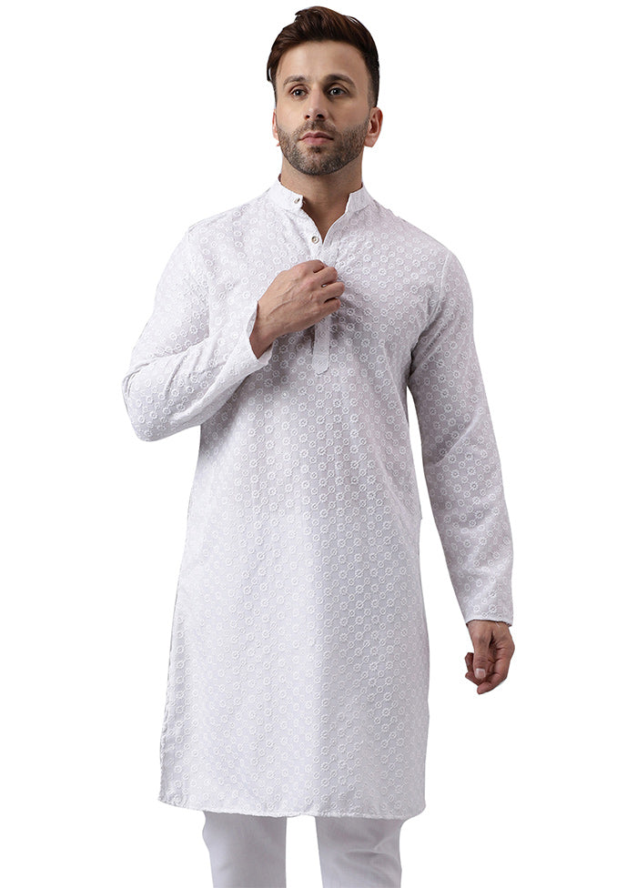 White Silk Embroidered Kurta