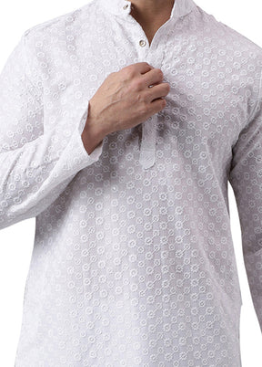 White Silk Embroidered Kurta