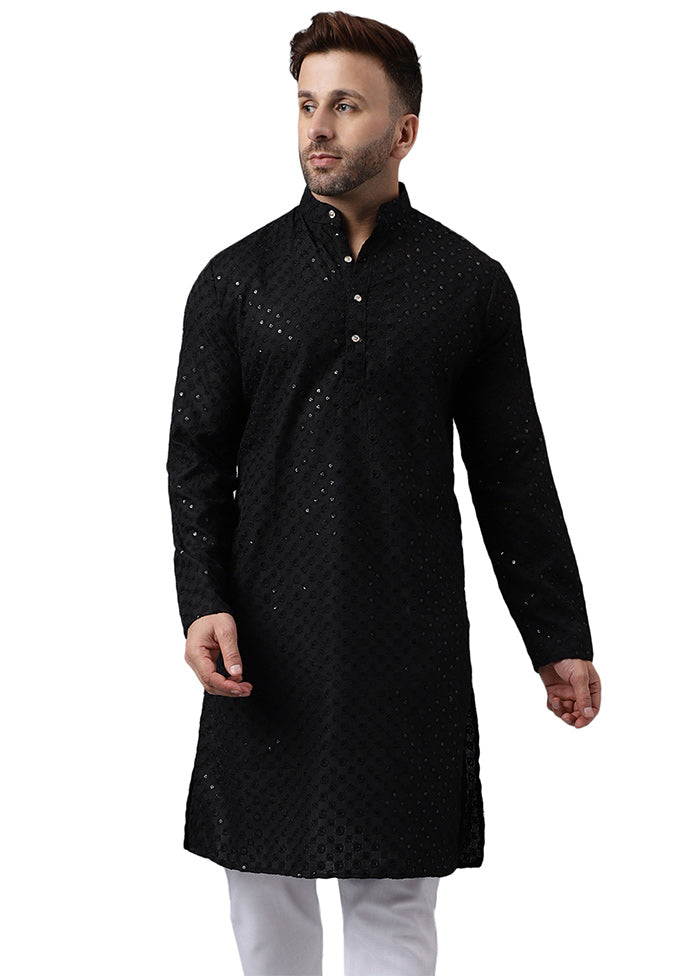 Black Silk Embroidered Kurta