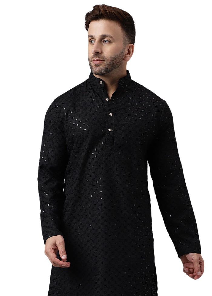 Black Silk Embroidered Kurta