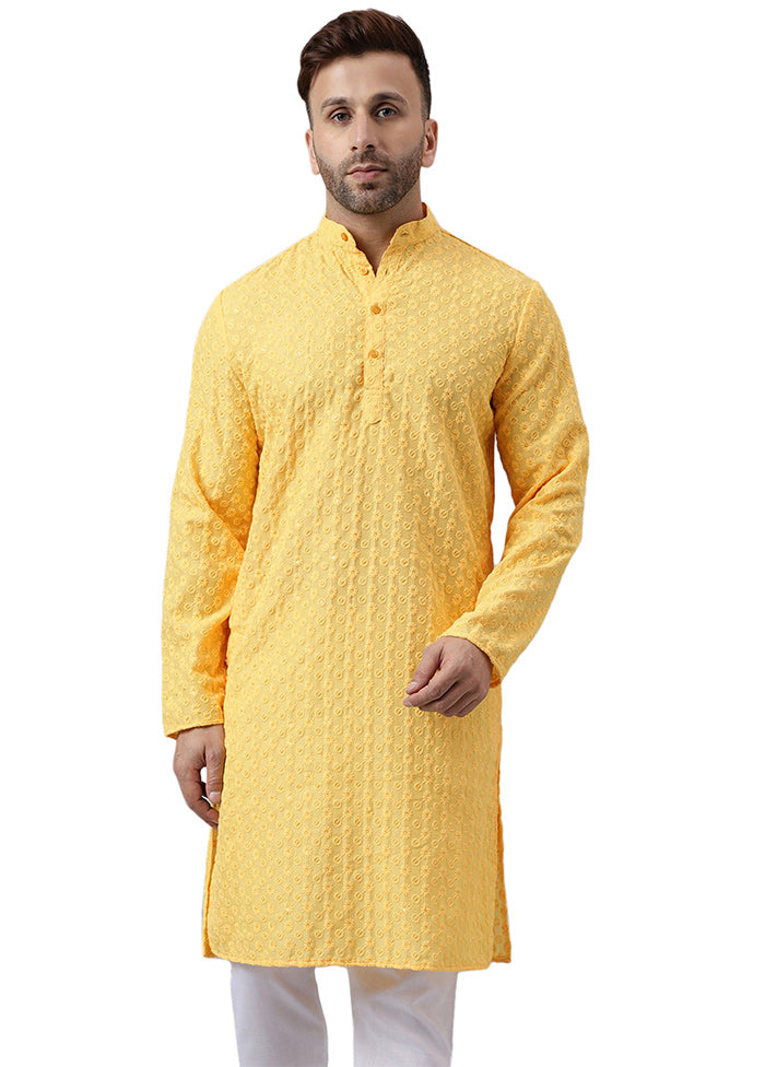 Lemon Silk Embroidered Kurta