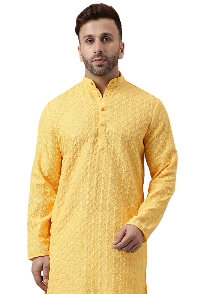 Lemon Silk Embroidered Kurta