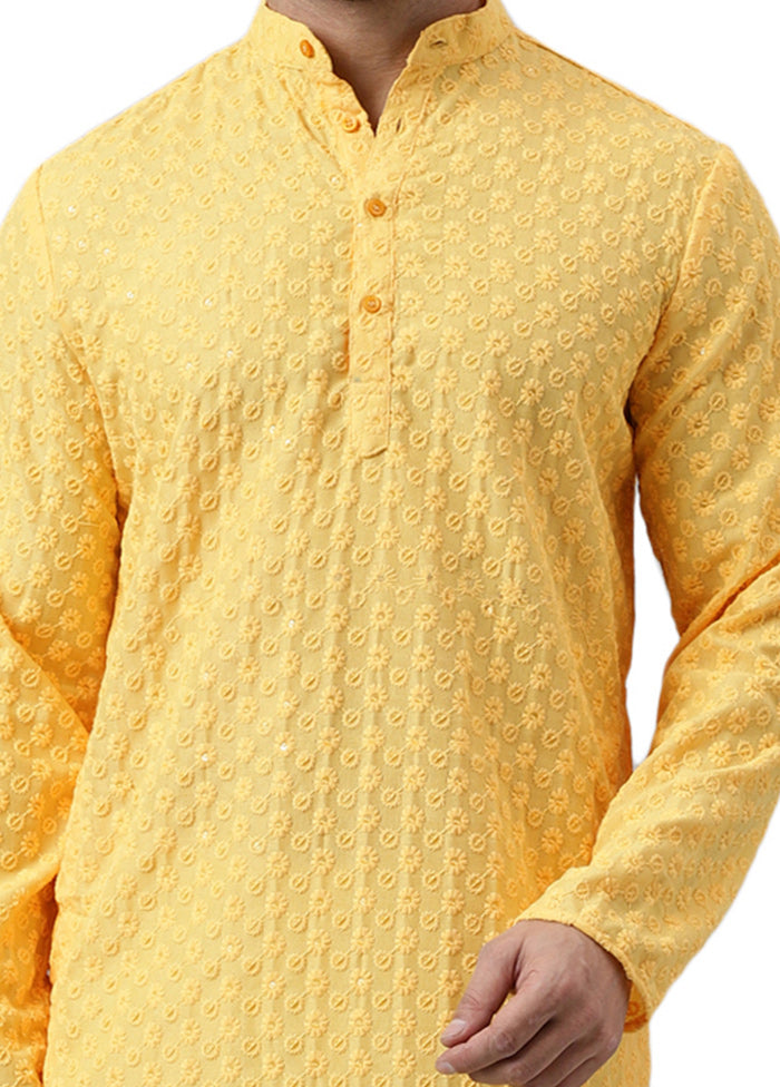 Lemon Silk Embroidered Kurta