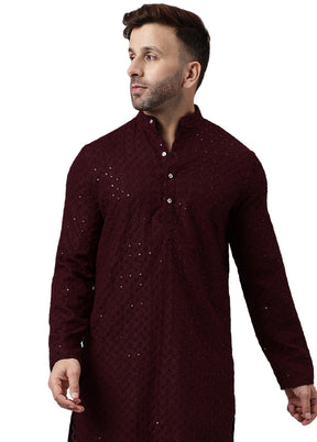 Maroon Silk Embroidered Kurta