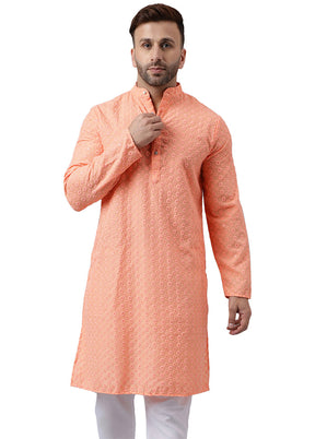 Peach Silk Embroidered Kurta