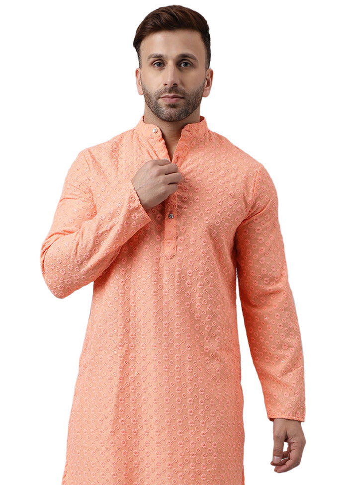 Peach Silk Embroidered Kurta