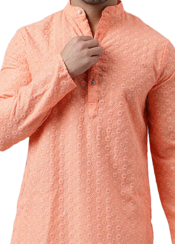 Peach Silk Embroidered Kurta