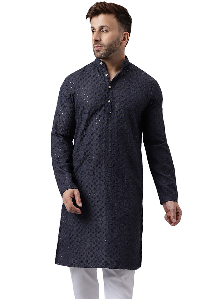 Black Silk Embroidered Kurta