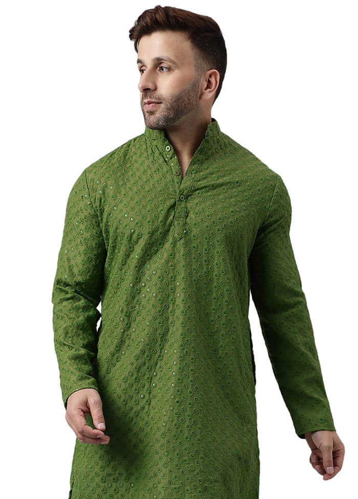 Mehendi Silk Embroidered Kurta