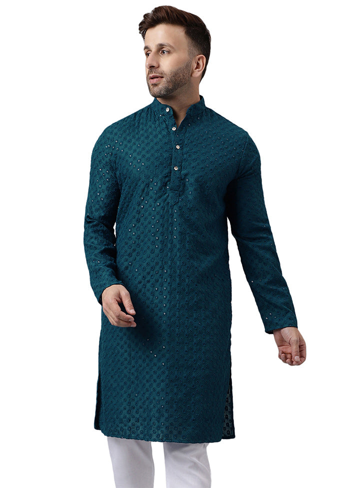 Green Silk Embroidered Kurta