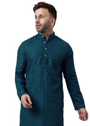 Green Silk Embroidered Kurta