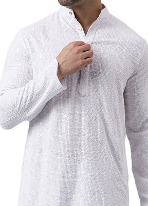 White Silk Embroidered Kurta