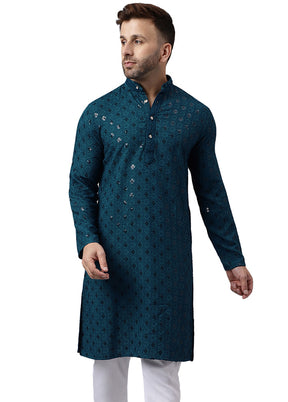 Green Silk Embroidered Kurta