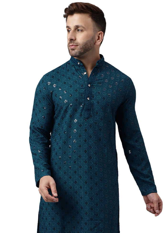 Green Silk Embroidered Kurta