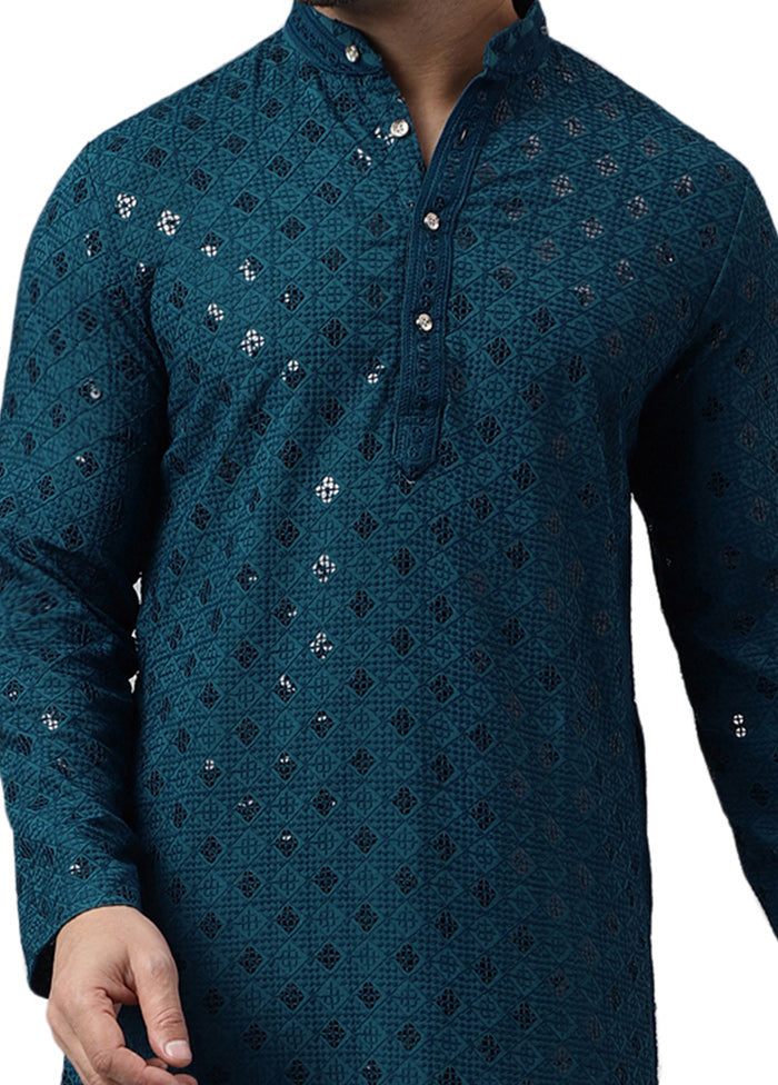 Green Silk Embroidered Kurta