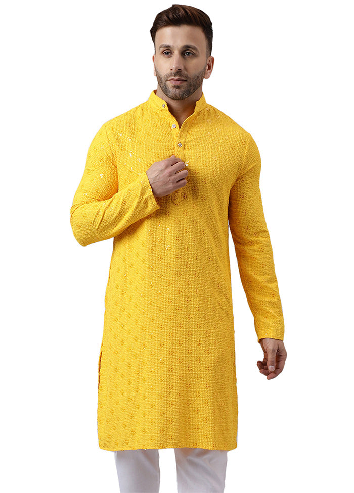 Yellow Silk Embroidered Kurta