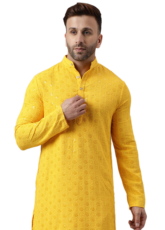 Yellow Silk Embroidered Kurta