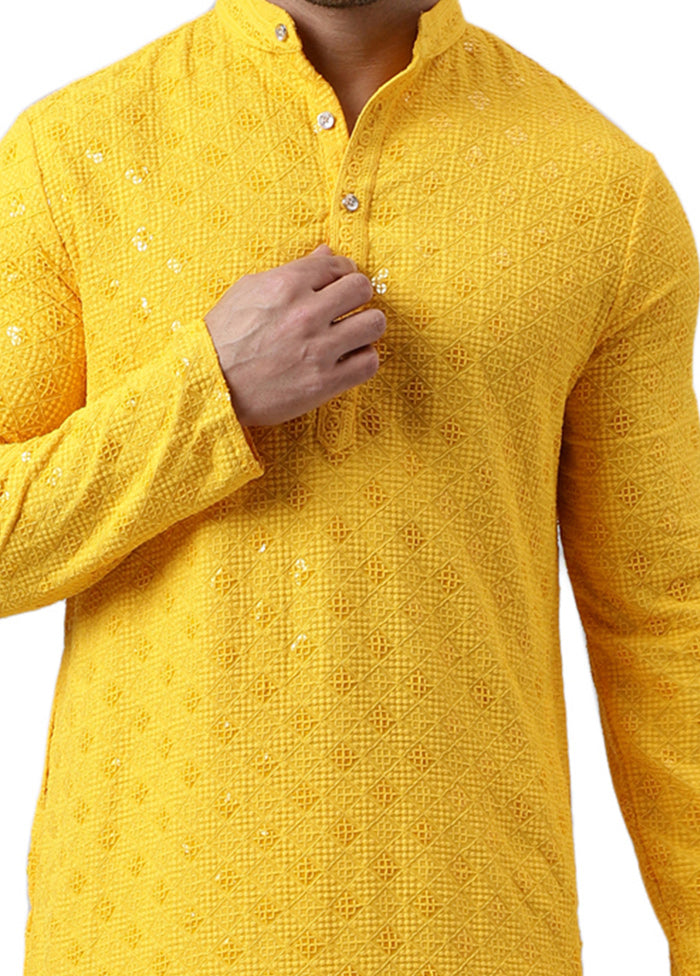 Yellow Silk Embroidered Kurta