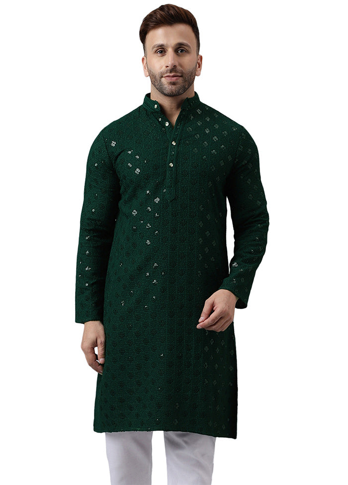 Green Silk Embroidered Kurta