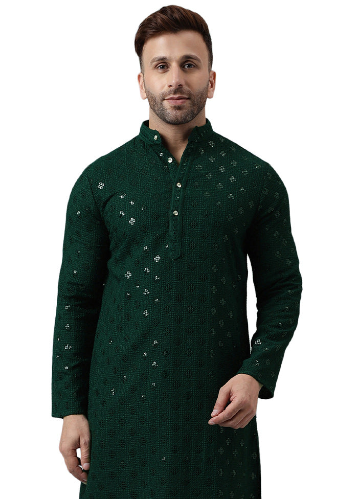 Green Silk Embroidered Kurta