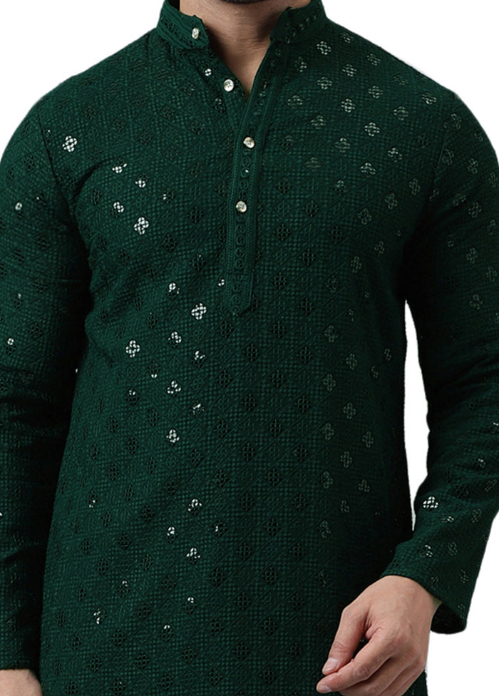 Green Silk Embroidered Kurta