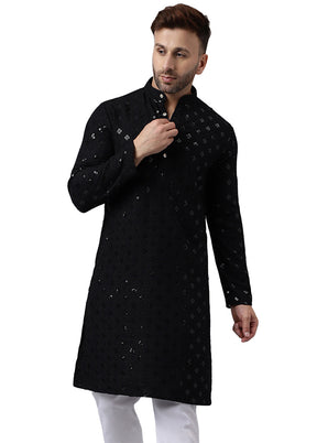 Black Silk Embroidered Kurta