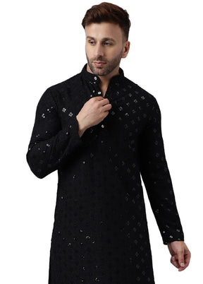 Black Silk Embroidered Kurta