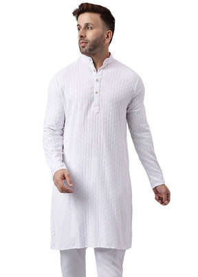 White Silk Embroidered Kurta