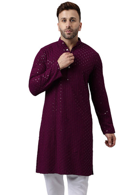 Maroon Silk Embroidered Kurta