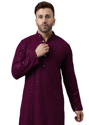 Maroon Silk Embroidered Kurta