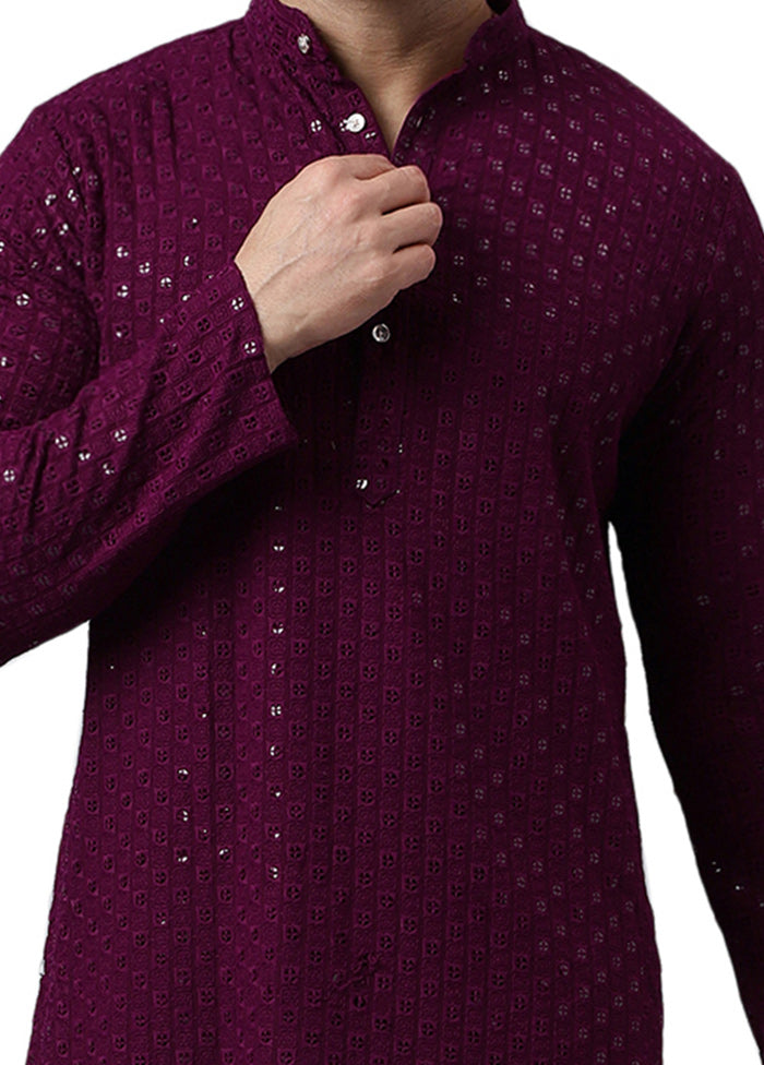 Maroon Silk Embroidered Kurta