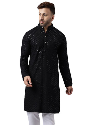 Black Silk Embroidered Kurta