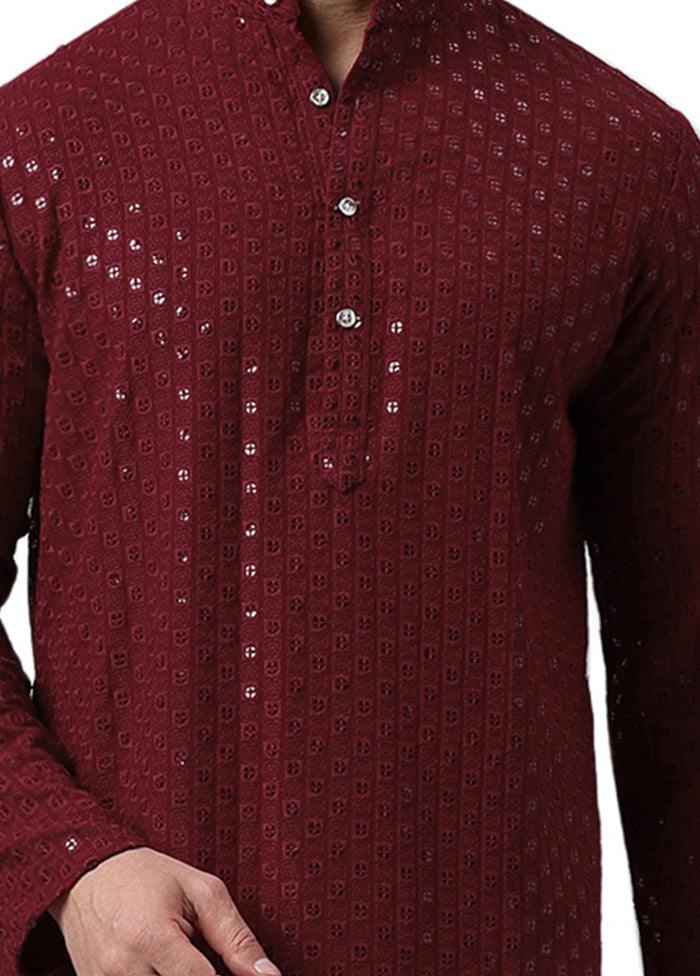 Maroon Silk Embroidered Kurta