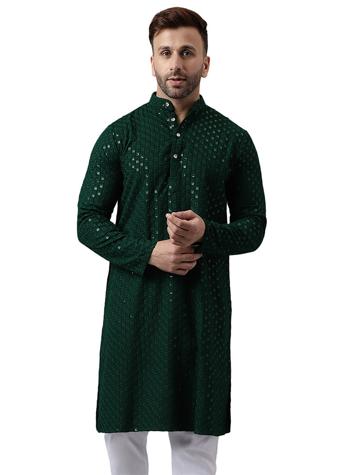 Mehendi Silk Embroidered Kurta