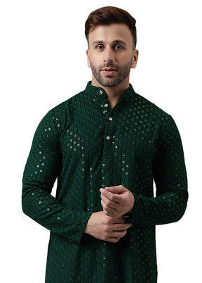 Mehendi Silk Embroidered Kurta