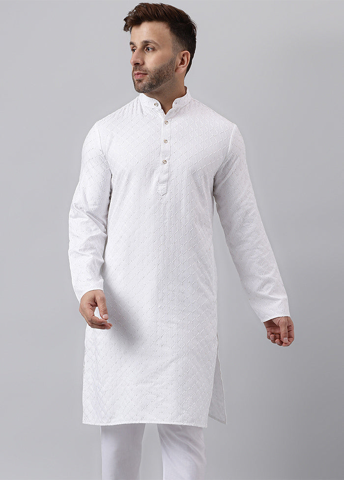 White Viscose Jacquard Long Kurta