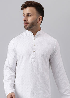 White Viscose Jacquard Long Kurta