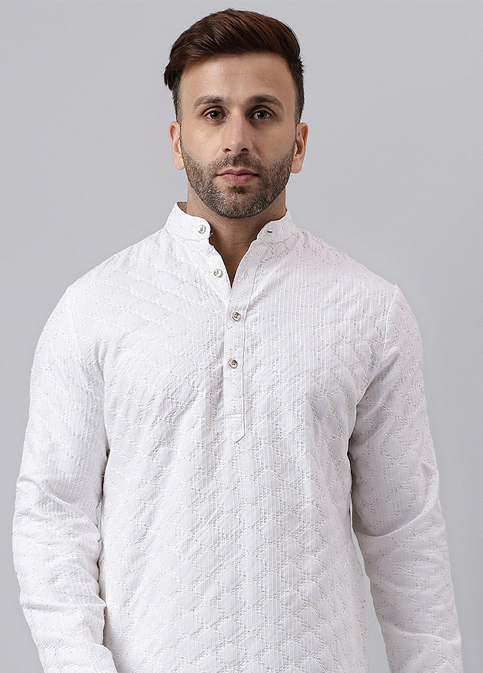 White Viscose Jacquard Long Kurta