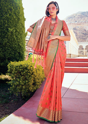 Peach Spun Silk Saree With Blouse Piece - Indian Silk House Agencies