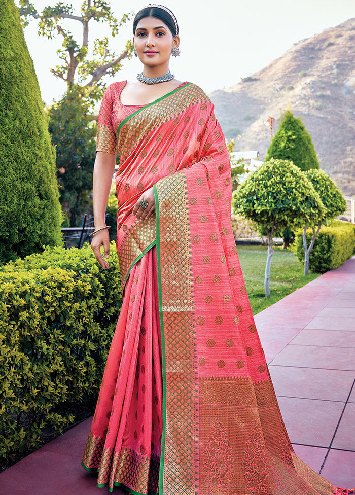 Pink Spun Silk Saree With Blouse Piece - Indian Silk House Agencies