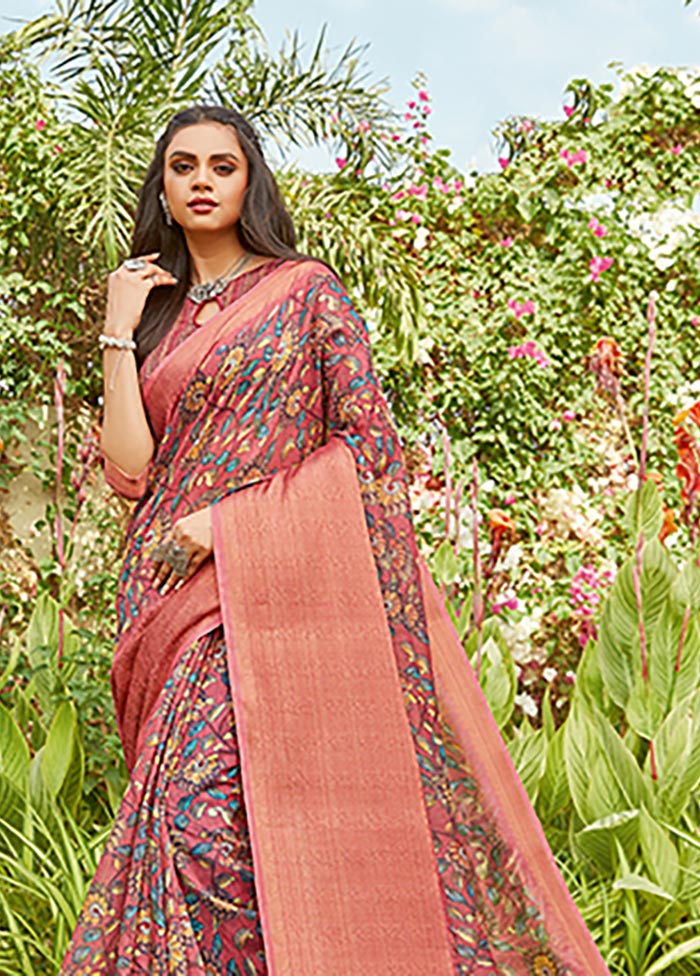 Pink Spun Silk Saree With Blouse Piece - Indian Silk House Agencies