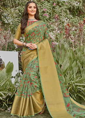 Sea Green Spun Silk Saree With Blouse Piece - Indian Silk House Agencies