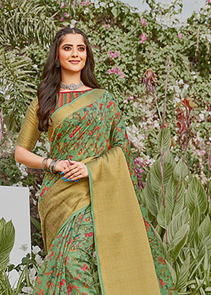 Sea Green Spun Silk Saree With Blouse Piece - Indian Silk House Agencies