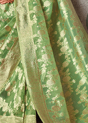 Green Spun Silk Saree With Blouse Piece - Indian Silk House Agencies