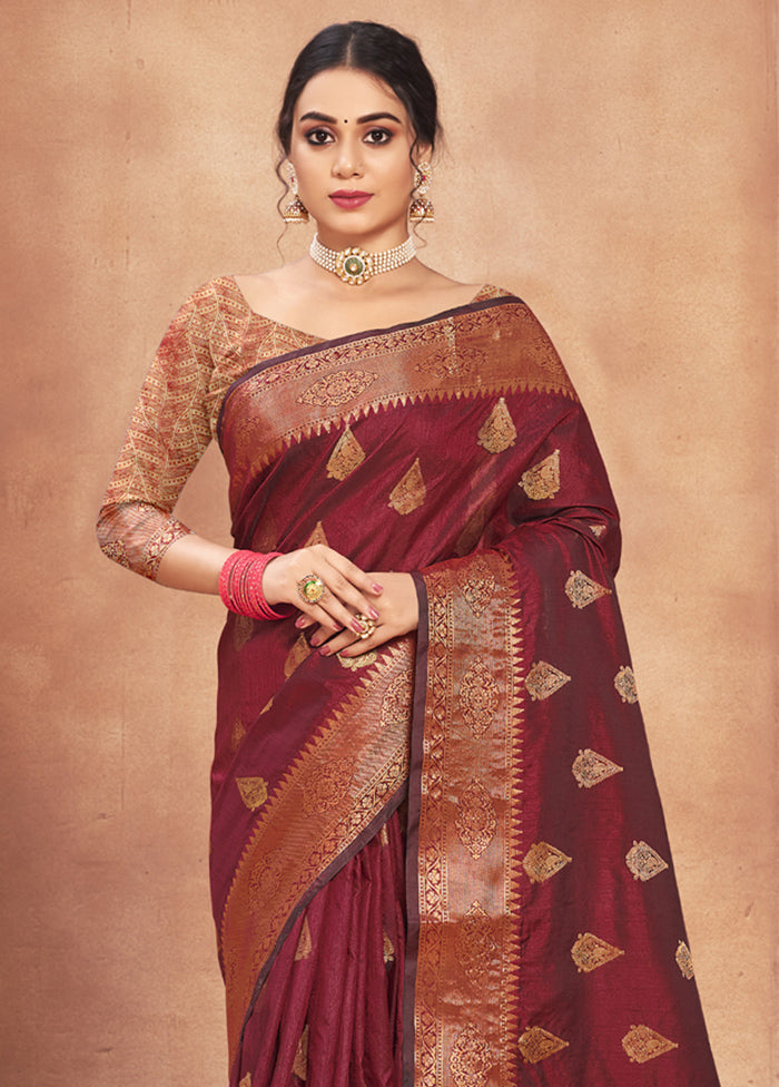 Maroon Spun Silk Saree With Blouse Piece - Indian Silk House Agencies